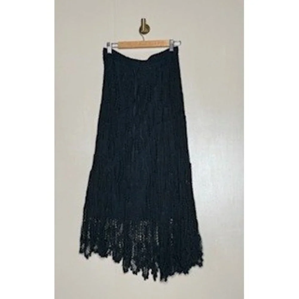 Mix Nouveau Black Crochet Maxi Skirt Asymmetrical Handkerchief Hem Boho M - Picture 5 of 8
